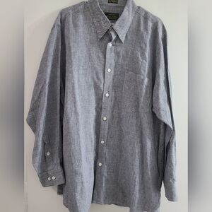 Orvis Signature 100% Linen Men's Blue And White Micro Check Button Down Size XXL